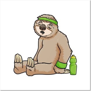 Sloth as Runner with Drinking bottle and Sweatband Posters and Art